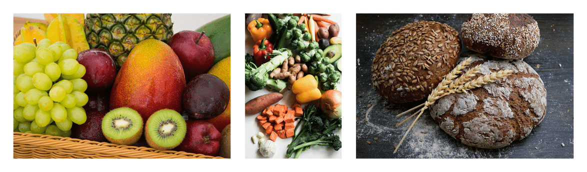 variety of fruits, vegetables, and grains